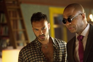 THE MAGICIANS -- "The World in the Walls" Episode 104 -- Pictured: (l-r) Arjun Gupta as Penny, Rick Worthy as Dean -- (Photo by: Carole Segal/Syfy)