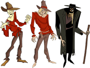 The three Scarecrow designs used throughout Batman: The Animated Series.